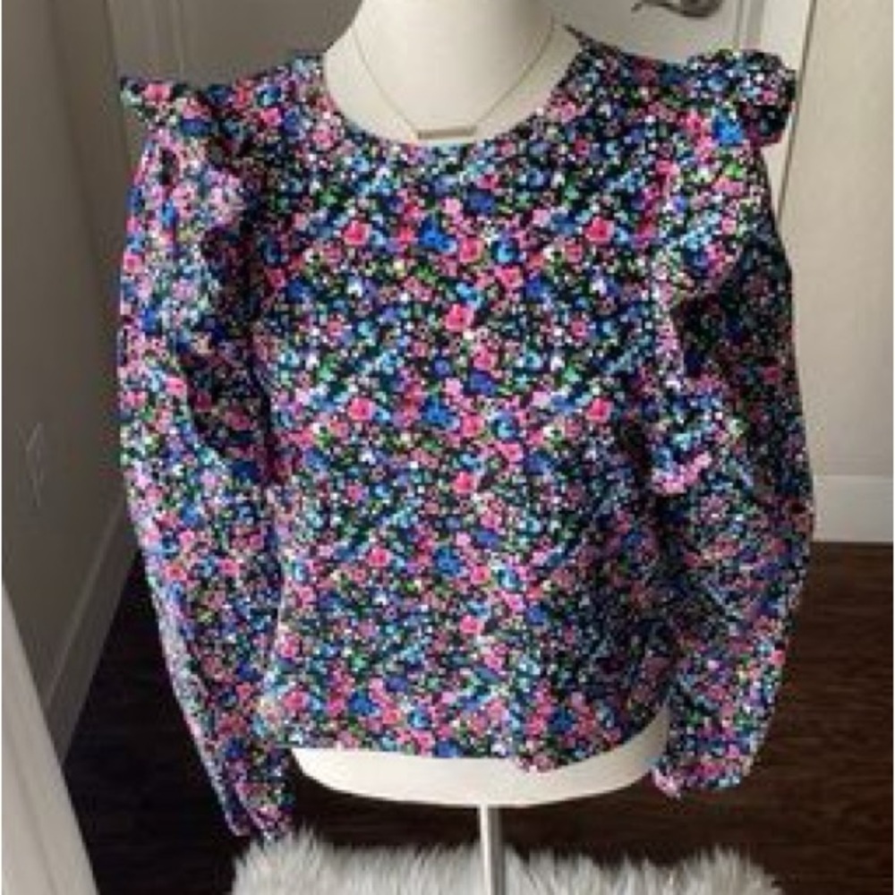 Zara Multicolor Floral Top puff sleeve blouse